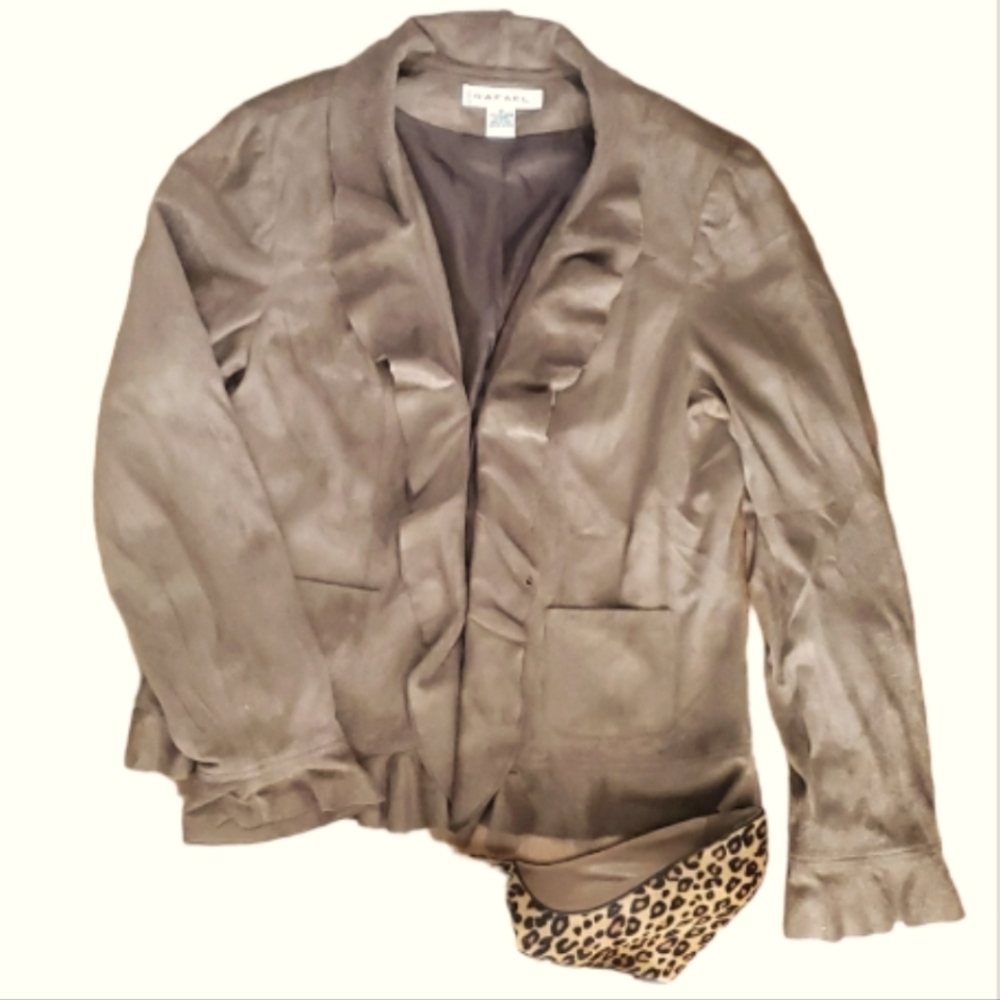 Rafael Womans Faux Suede Tan Waterfall Blazer Jacket Size 10